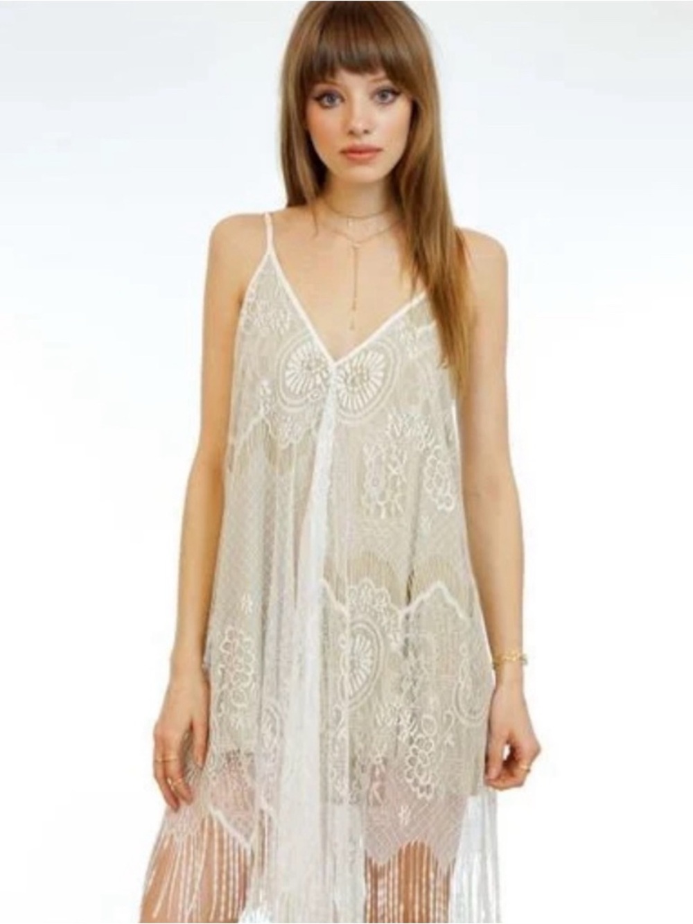 Tiare Hawaii Lace Fringe Trim Dress